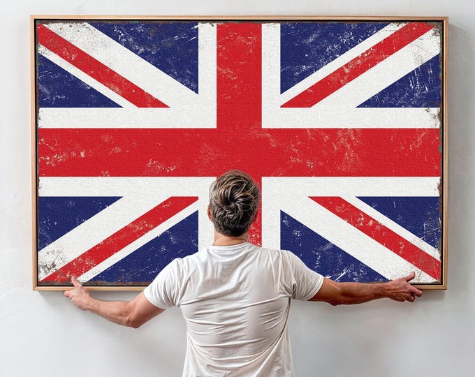 Union Jack Wall Art, Wide British Flag Man Cave Sign, Rustic Distressed UK Flag Decor