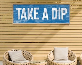 Ocean Blue Pool Sign - Vintage Style Long Skinny Patio Wall Art