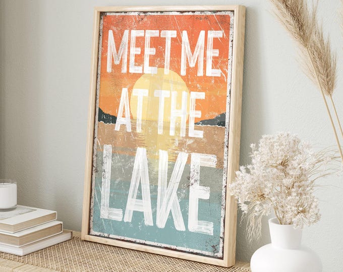 Lake Sunset Wall Art: Retro Coastal Decor (Canvas or Aluminum)