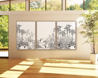 Tropical Panorama Triptych Wall Art, Modern Farmhouse Framed Canvas Set