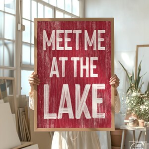 Retro Lake Sign, Vintage Lake Decor, Outdoor Lake Sign, Dark Red Lake Wall Art, Rustic Cabin Decoration, Unique Gift for Lake Lovers