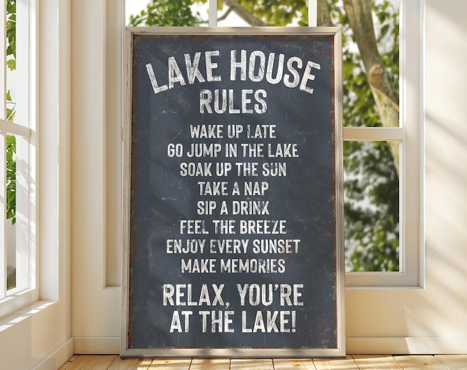 Aluminum Lake Art, Lake House Decor, House Rules Sign, Vintage Coastal Wall Plaque, Nautical Home Accent, Vacation Rental Gift