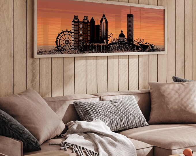 Atlanta Skyline Wall Art, Panoramic Sunset (Multiple Sizes & Frames)