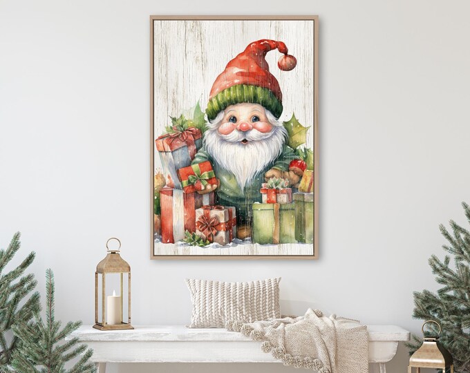 Christmas Gnome Gift Print in Red and Green
