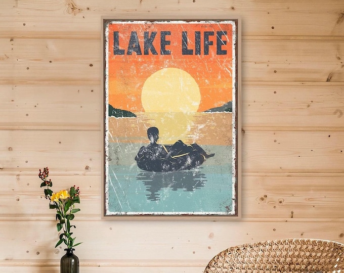 Lake Life Aluminum Sign, Vintage Sunset Tubing (Multiple Sizes)