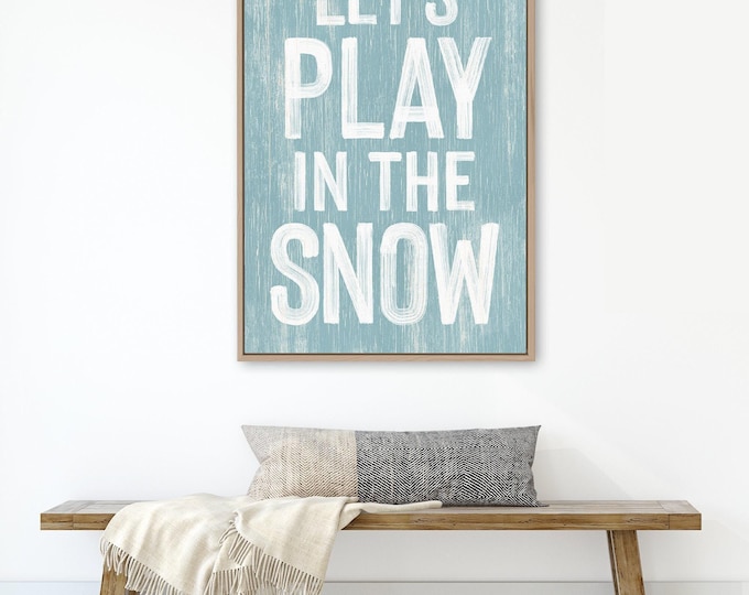 Winter Farmhouse Wall Sign, Frosty Blue and White (Canvas or Aluminum)
