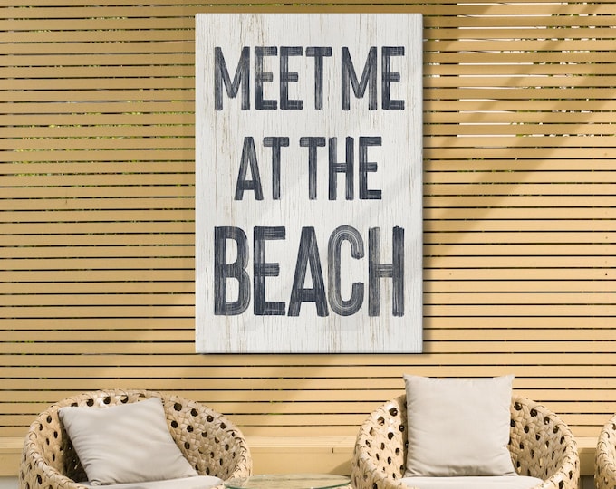 Beach House Decor, Vintage Beach Sign, Coastal Wall Decor, Retro Canvas Print, Vacation Rental Art, Navy White Wall Hanging, Gift for Mom