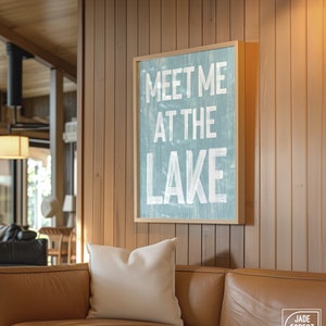 Meet Me at the Lake Poster,  Tide Blue Vintage Lake Poster, Retro Lake House Decor, Lake Gift for Her, Fun Lake Canvas Prints