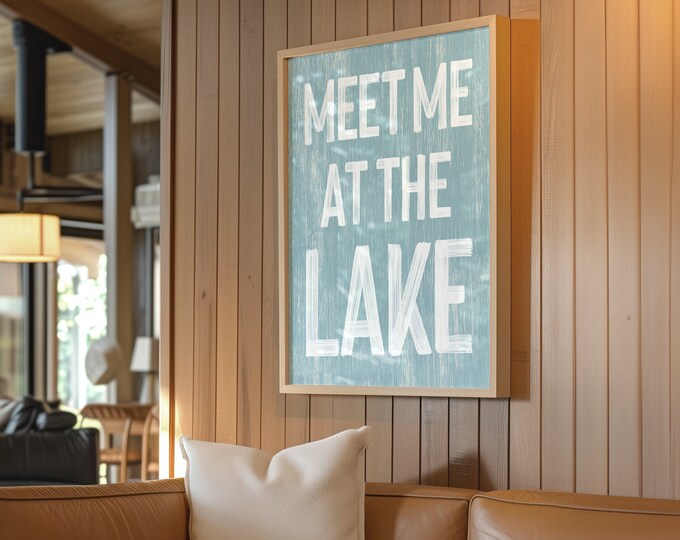 Meet Me at the Lake Poster,  Tide Blue Vintage Lake Poster, Retro Lake House Decor, Lake Gift for Her, Fun Lake Canvas Prints