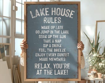 Lake House Rules Sign — Harbor Blue Lake Wall Art