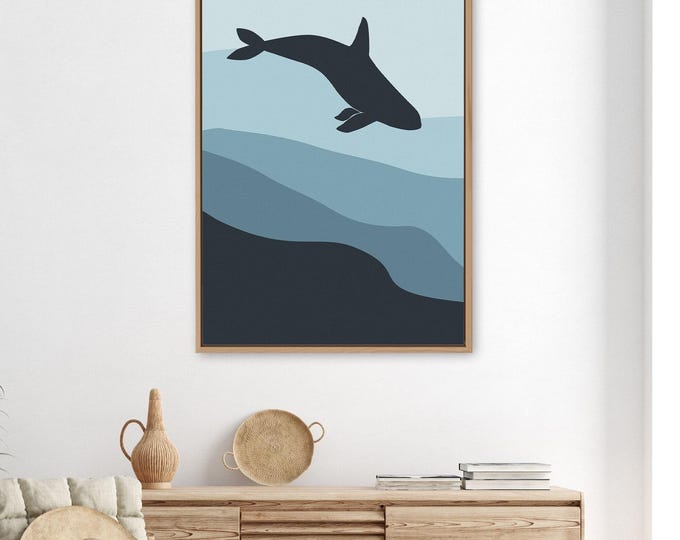 Whale and Waves Canvas: Coastal Abstract Art (Large Sizes Available)