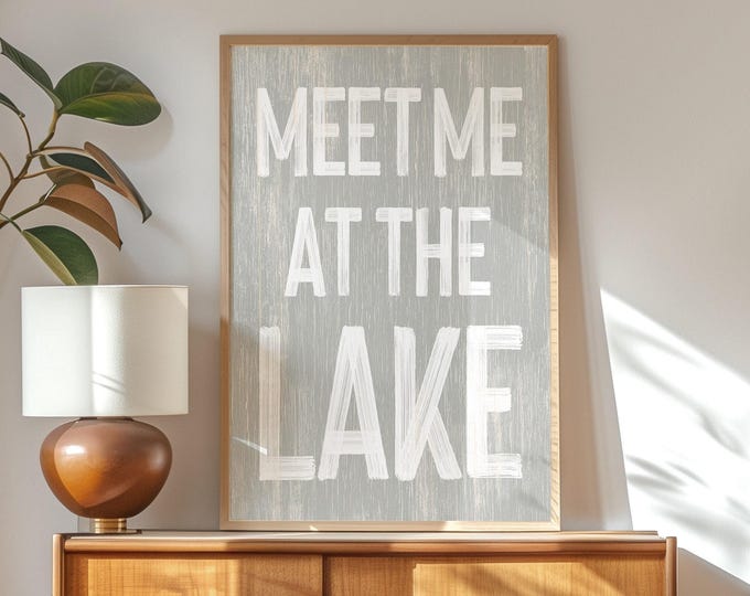 vacation home wall, Weathered Gray Meet Me at the Lake Sign, Cabin Gift