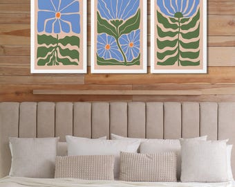 Triptych Wall Art, Abstract Wall Art, 3 Piece Framed Set, Flower Print Set, Modern Home Decor, Modern Farmhouse, Flower Blocks • 009
