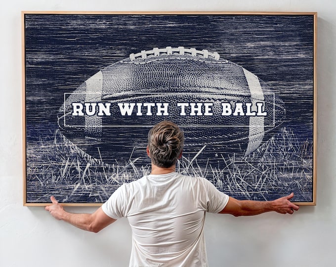 Vintage Football Run with the Ball Print, Game Day Spirit Sports Decor