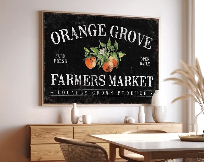 Orange Grove Farmhouse Sign, Farm Fresh Locally Grown, Homestead Canvas Print, Large Farm Sign for Kitchen, Farmers Market Sign in Black