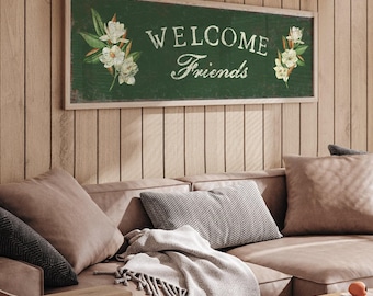 Vine Green Magnolia Porch Sign: Vintage Floral Welcome Wall Art