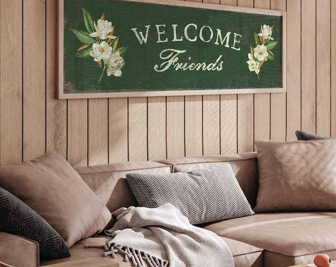 Vine Green Magnolia Porch Sign: Vintage Floral Welcome Wall Art