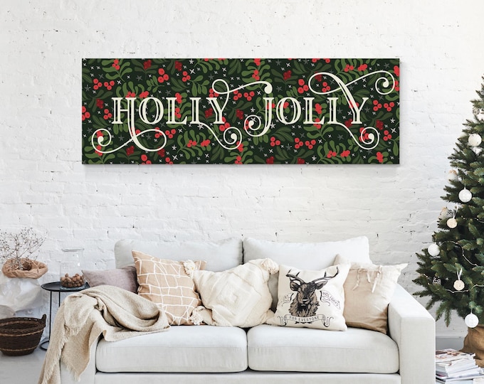 Holiday Wall Art Holly Jolly Sign, Modern Chic (Multiple Sizes & Frames)