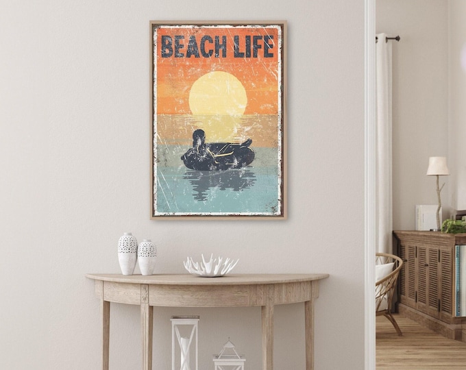 Beach Life Wall Art: Sunset Tubing Scene (Multiple Sizes & Materials)