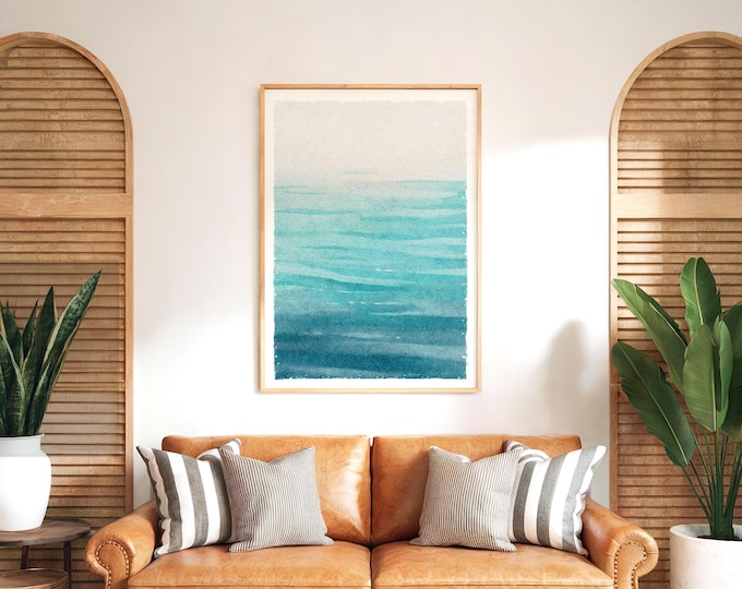 Watercolor Beach Wave No. 115, Extra Large Framed Abstract Coastal Wall Art, Lake House or Beach House Decor, Teal Blue Green Ocean Canvas