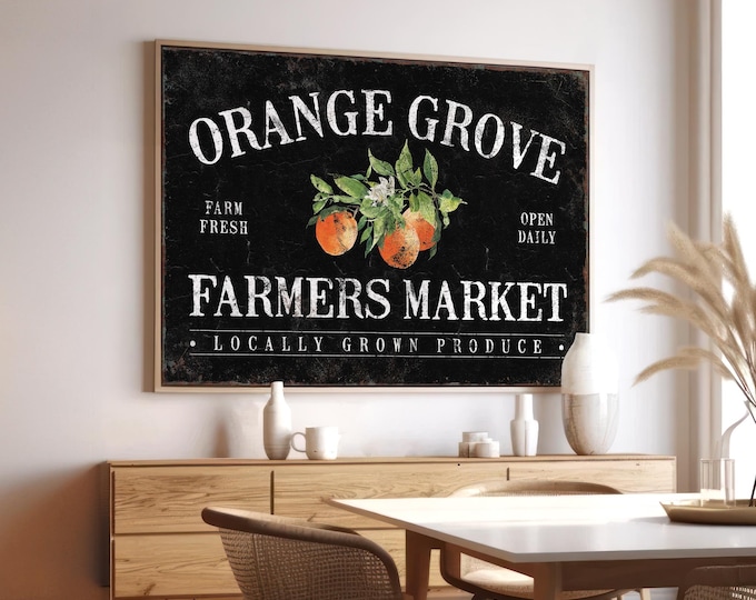 Orange Grove Farmhouse Sign, Farm Fresh Locally Grown, Homestead Canvas Print, Large Farm Sign for Kitchen, Farmers Market Sign in Black