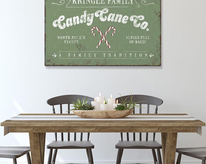 Kringle Family Candy Cane Sign - Seagrass Green, Rustic Holiday Decor