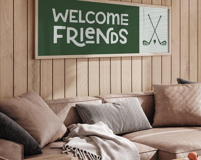 Golf Welcome Friends Sign, Rustic Farmhouse Porch Wall Art
