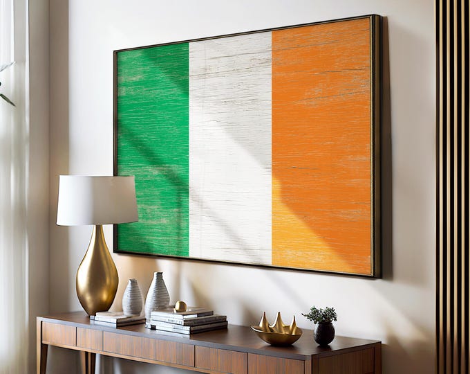 Irish Flag Print Framed, Vintage Flag Sign, Large Irish Flag Sign Gift, Flag of Ireland, Irish Pub Decor, Irish Wall Art, Irish Gift for Him