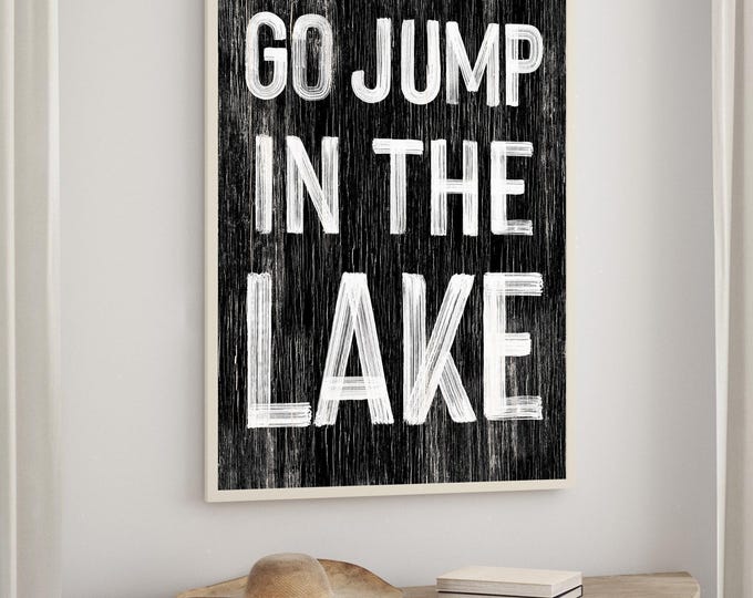 Lake House Decor, Black and White, Faux Vintage Wood, Coastal Wall Art, Farmhouse Canvas Print, Rustic Home Decoration