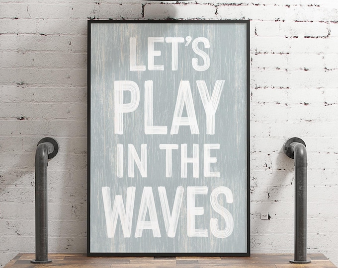 Retro Beach Wall Art Sign - Distressed Letters, Maple Wood Frame