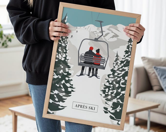 Vintage Apres Ski Wall Art, Red Ski Scene (Multiple Sizes)