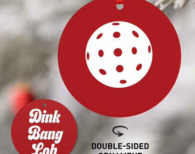 Ceramic Pickleball Ornament: Red Porcelain - Double-Sided, Durable