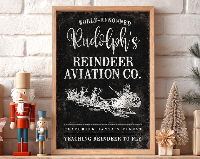 Rudolph Reindeer Wall Sign: Rustic Holiday Art (Canvas, Paper, Aluminum)