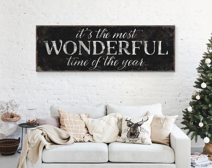 Black and White Holiday Wall Art for Farmhouse Christmas Home Decor, It's the Most Wonderful Time of the Year Sign, Holiday Wall Hanging