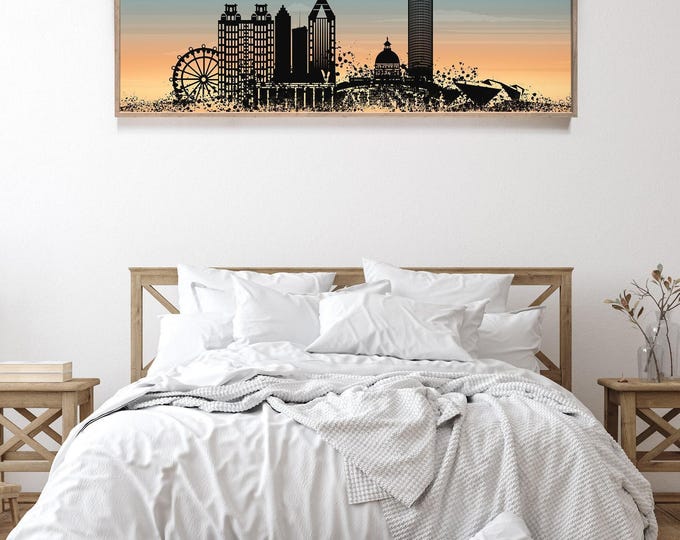 Atlanta Skyline Wall Art, Black Silhouette on Teal Amber Sunset, Georgia Cityscape Print