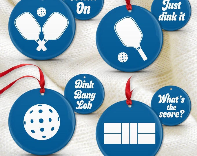 Pickleball Holiday Ornaments, Ceramic and Metal Gift for Pickleball Mom