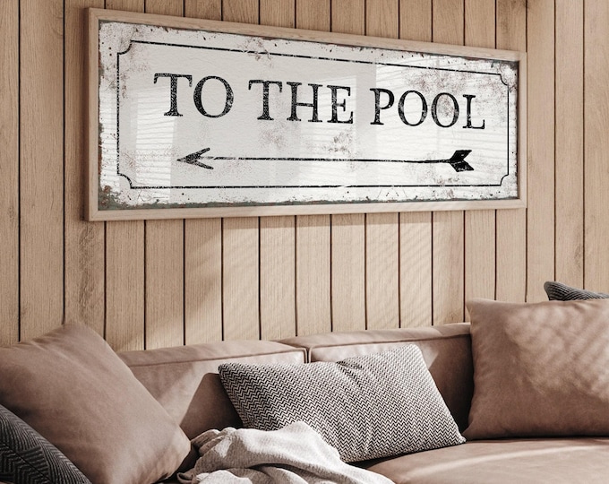 Pool Wall Sign: Vintage Style Arrow (Canvas or Aluminum, Framed Options)