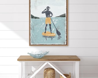 Gold Lake Art, Vintage-Paddleboard-Druck im Used-Look in Aquablau
