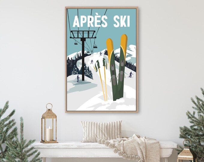 Fireplace Sign, Green Winter Lodge, Pale Teal Wall Decor, Gift For Ski Lovers