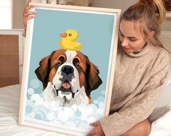 Saint Bernard Bathroom Wall Art: Funny Wash Your Paws Print