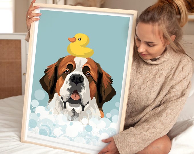 Saint Bernard Bathroom Wall Art: Funny Wash Your Paws Print