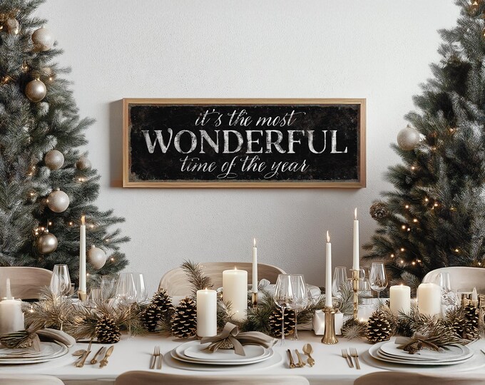 Holiday Wall Sign: Farmhouse Christmas 'Most Wonderful Time' (Multiple Size, Test