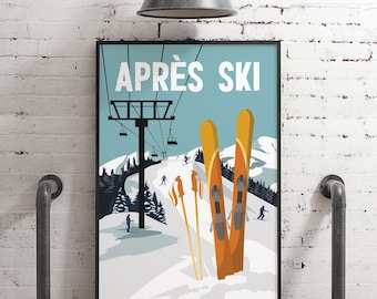Winter Wall Decor, Vintage Ski Art, Apres Ski Decor, Retro Lodge Sign, Rustic Wall Print, Unique Gift Idea, Canvas or Aluminum
