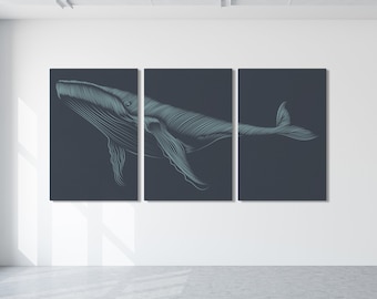 Whale Triptych Wall Art, Dotted Whale 3 Piece Set, Minimalist Dot Decor, Large Whale Wall Decor, Set of 3 Canvas Prints, Tide on Hale