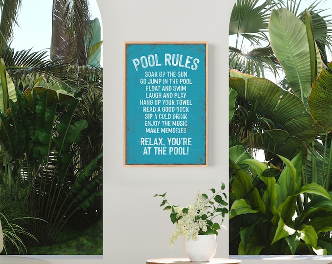 Vintage Pool Rules Sign - Duck Blue Retro Wall Decor