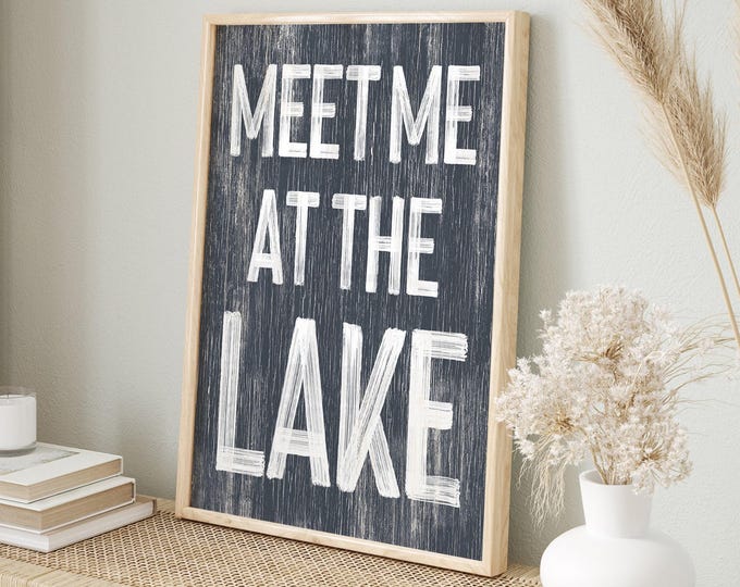Meet Me at the Lake Poster, Hale Navy, Vintage Lake Poster Print, Retro Lake House Decor, Lake Gift for Her, Fun Lake Signs, Navy and White