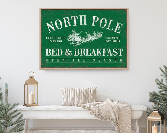 Christmas Wall Signs, North Pole Decor, Holiday Decor, Festive Evergreen Sign, Retro Mantle Art, Cozy Farmhouse Charm, Fireplace Decoration