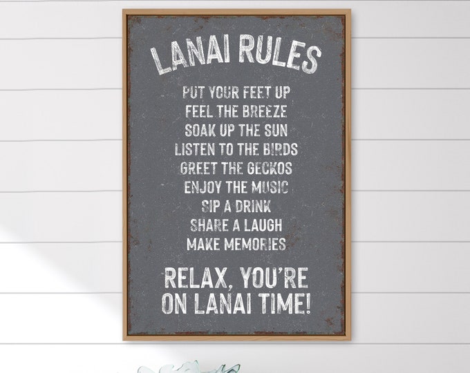 Rustic LANAI WALL DECOR, Lanai Rules Sign in Slate Gray, Lanai Gift for Her, Cute Pool Art, Indoor Outdoor Lanai Signs