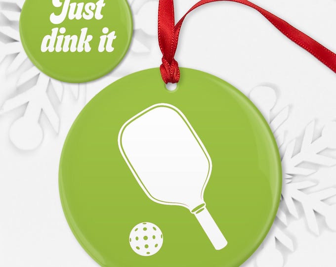 Pickleball Paddle Ornament, Green Double-Sided (Porcelain or Metal, 2.85")