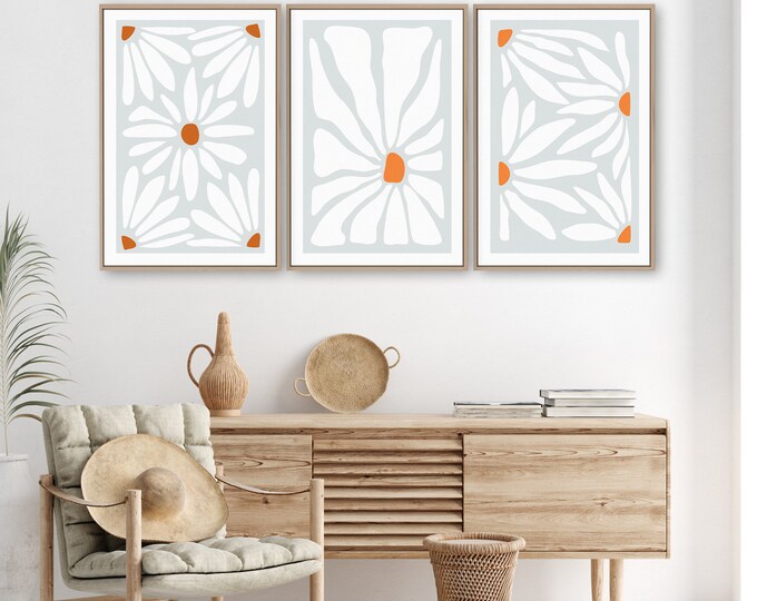 Triptych Wall Art, Abstract Wall Art, 3 Piece Framed Set, Flower Print Set, Modern Home Decor, Modern Farmhouse, Flower Blocks • 014